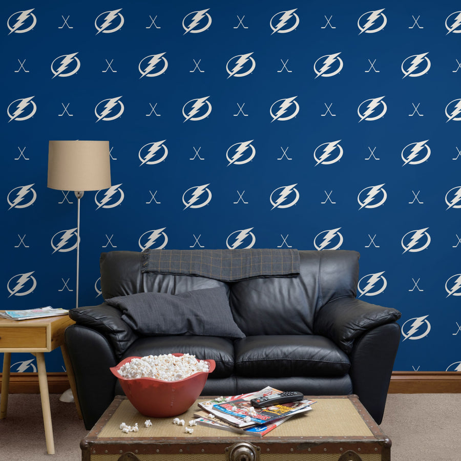 Tampa Bay Lightning (Blue) - Sticks Pattern - Peel & Stick Wallpaper - Official NHL - Reusable Vinyl Wall Decals