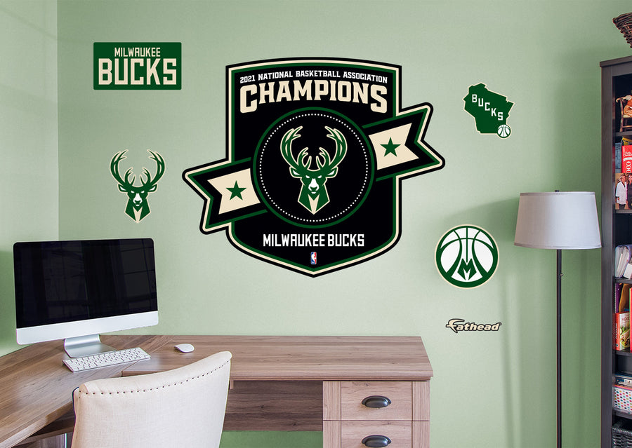 Milwaukee Bucks - RealBig 2021 Champions Logo Collection - Official NBA - Reusable Vinyl Wall Decals