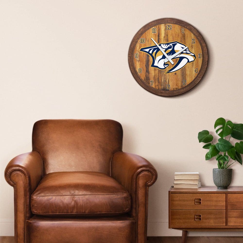 Nashville Predators: "Faux" Barrel Top Wall Clock - The Fan-Brand