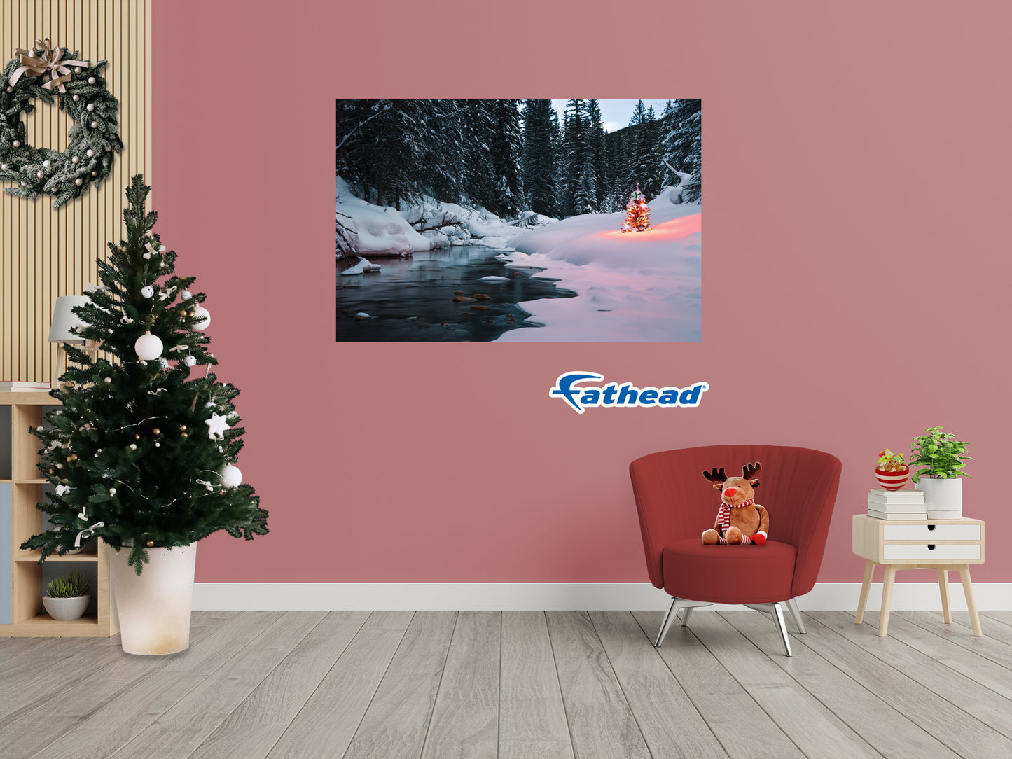 Christmas:  Tree by the River Poster        -   Removable     Adhesive Decal