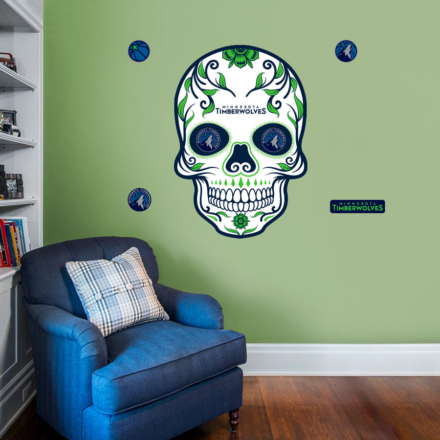 Minnesota Timberwolves - RealBig Sugar Skull Collection - Official NBA - Reusable Vinyl Wall Decals