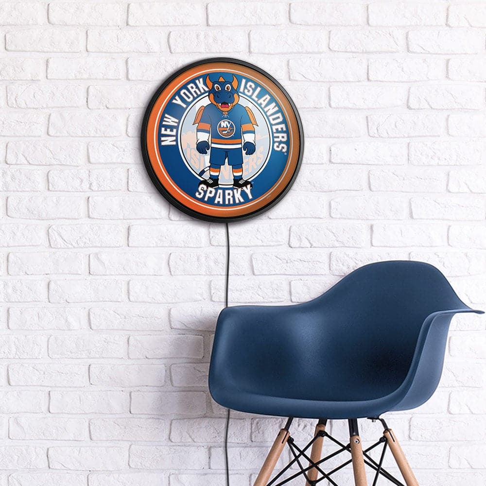 New York Islanders: Sparky - Round Slimline Lighted Wall Sign - The Fan-Brand
