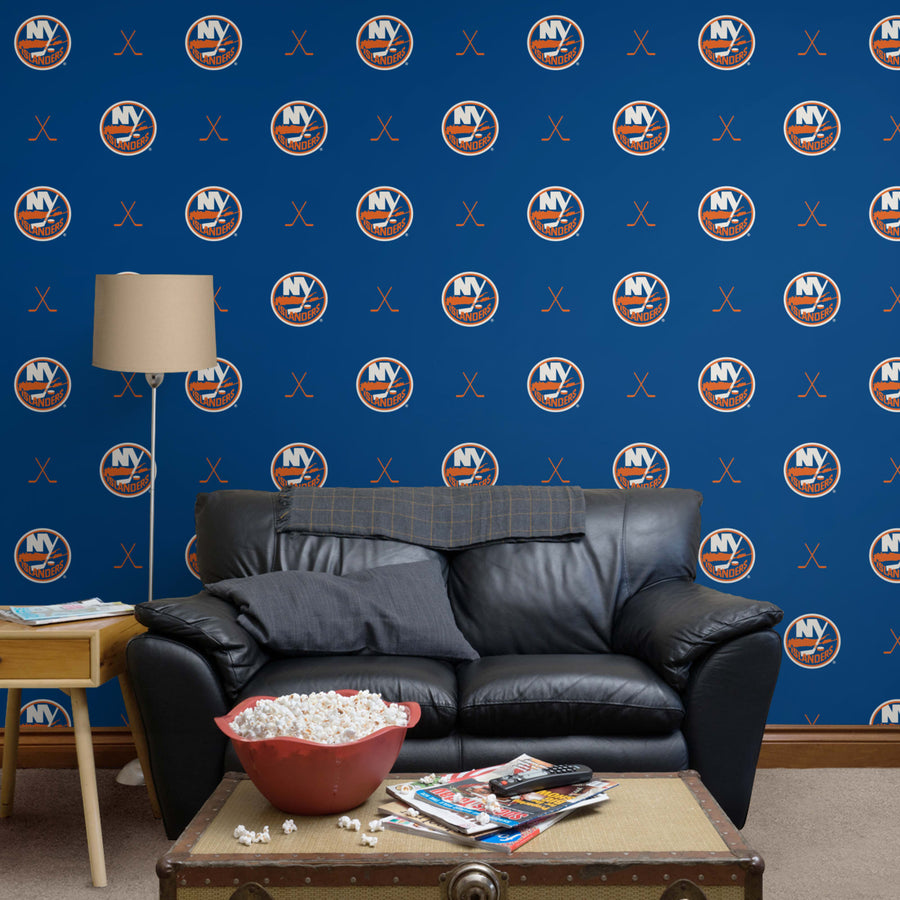 New York Islanders (Blue) - Sticks Pattern - Peel & Stick Wallpaper - Official NHL - Reusable Vinyl Wall Decals