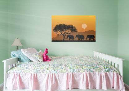 Jungle:  Three Elephants Mural        -   Removable Wall   Adhesive Decal