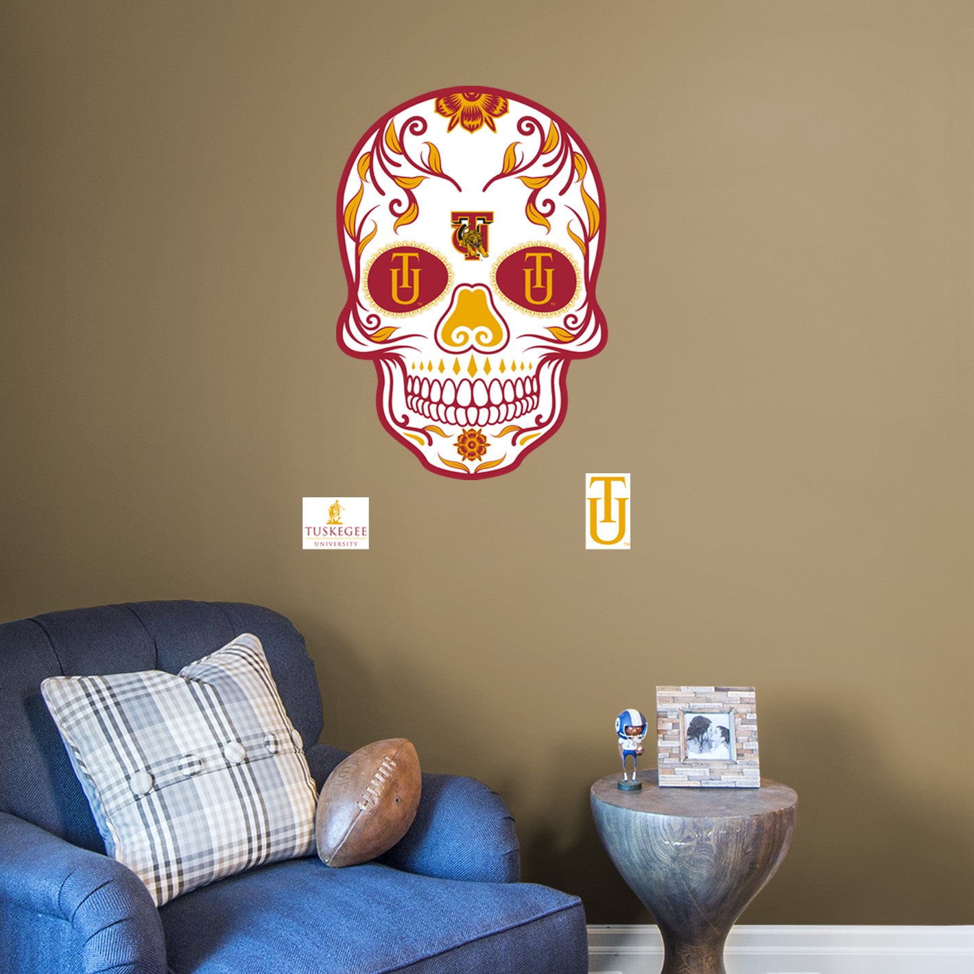 Tuskegee Golden Tigers:   Skull        - Officially Licensed NCAA Removable     Adhesive Decal