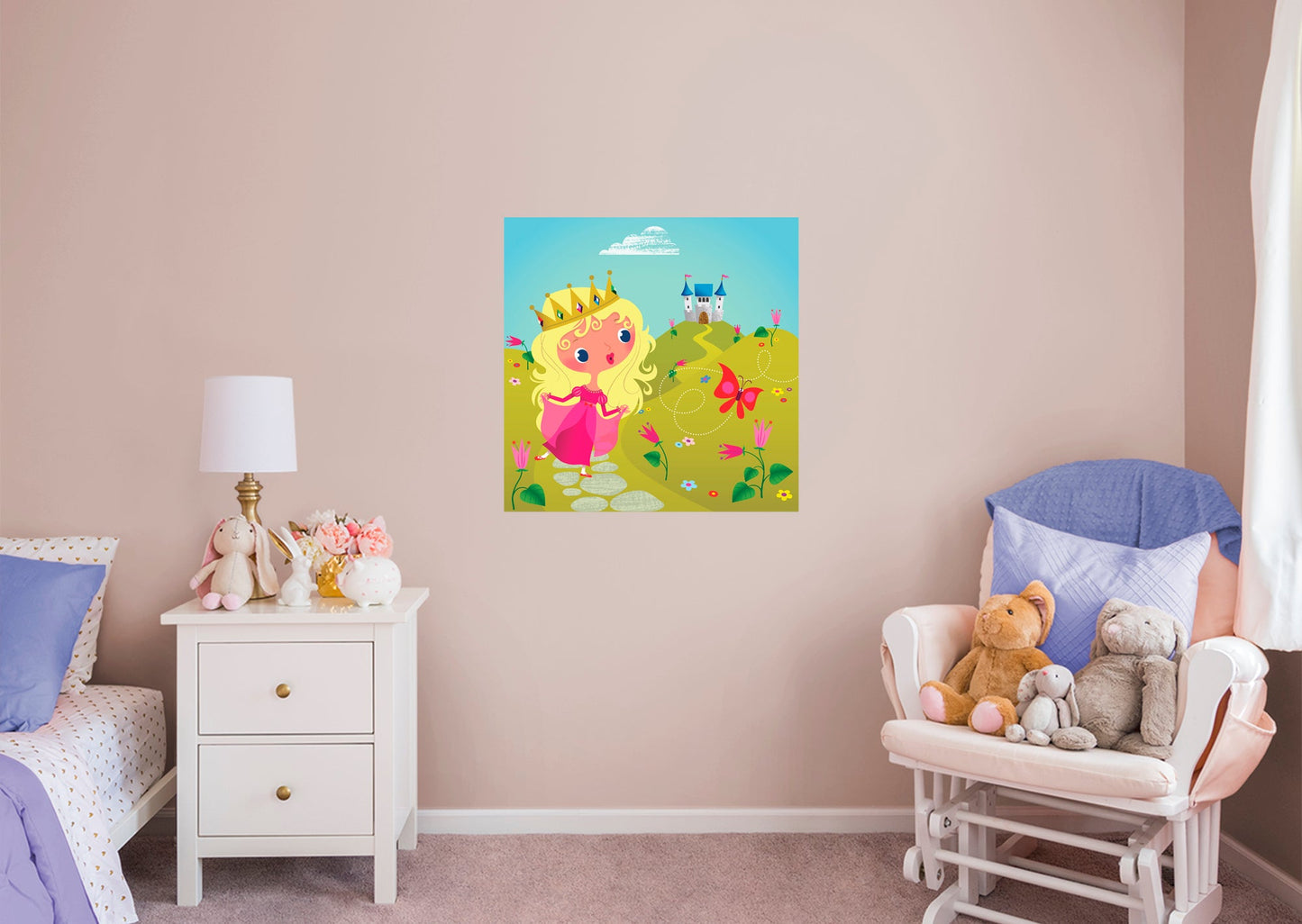 Nursery Princess:  Pink Princess Mural        -   Removable Wall   Adhesive Decal