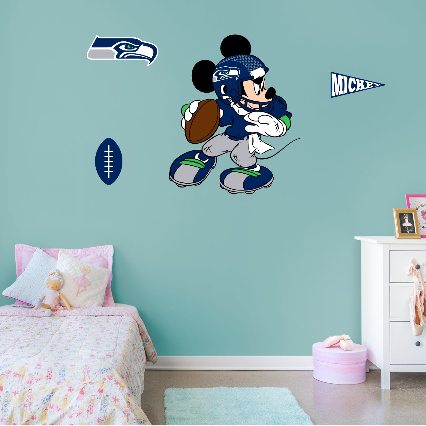 Seattle Seahawks: Mickey Mouse - Officially Licensed NFL Removable Adhesive Decal