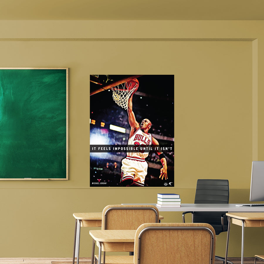 Michael Jordan - Dunk - Motivational - Peel & Stick Poster - Official NBA - Chicago Bulls - Reusable Vinyl Wall Decal