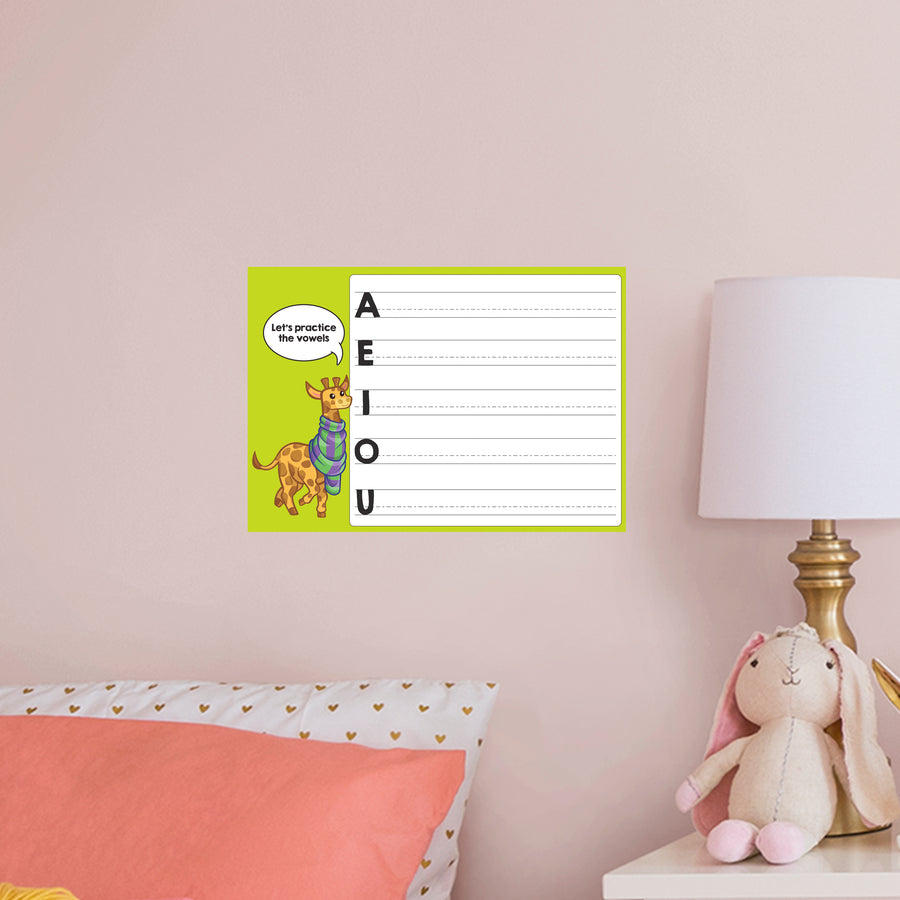 Dry Erase Educational Vowel Tracing - Removable Wall Decal