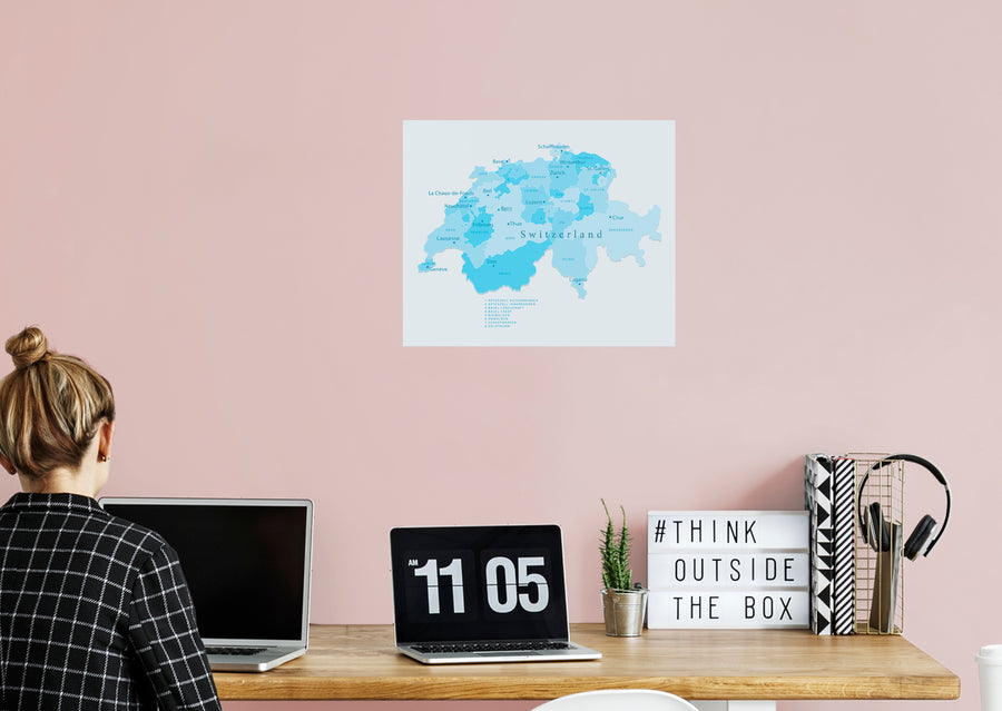 Maps of Europe: Switzerland Mural        -   Removable Wall   Adhesive Decal