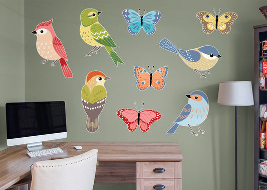 Seasons Decor: Seasons Decor Spring Birds and Butterflies  Collection        -   Removable Wall   Adhesive Decal
