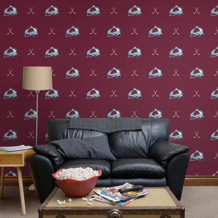 Colorado Avalanche (Maroon) - Sticks Pattern - Peel & Stick Wallpaper - Official NHL - Reusable Vinyl Wall Decals