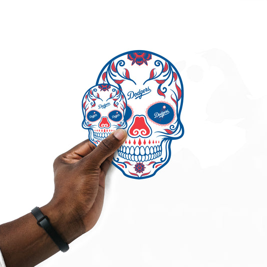 Sheet of 5 -Los Angeles Dodgers:   Skull Minis        - Officially Licensed MLB Removable     Adhesive Decal