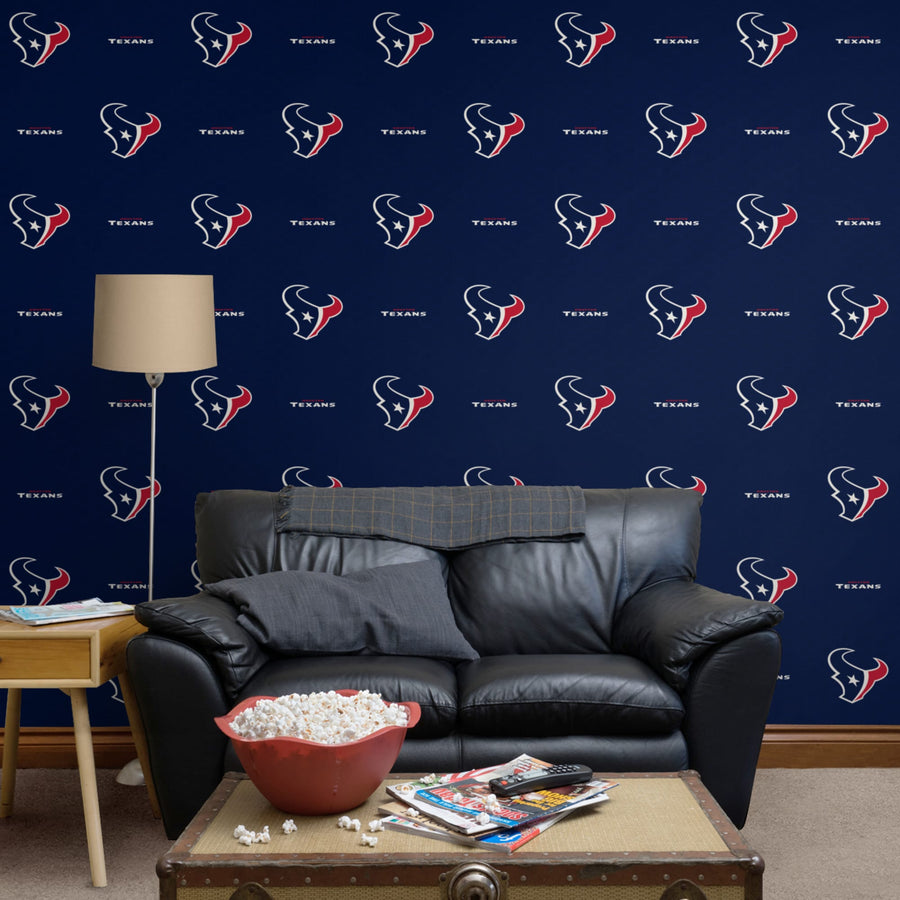 Houston Texans (Blue) - Logo Pattern - Peel & Stick Wallpaper - Official NFL - Reusable Vinyl Wall Decals
