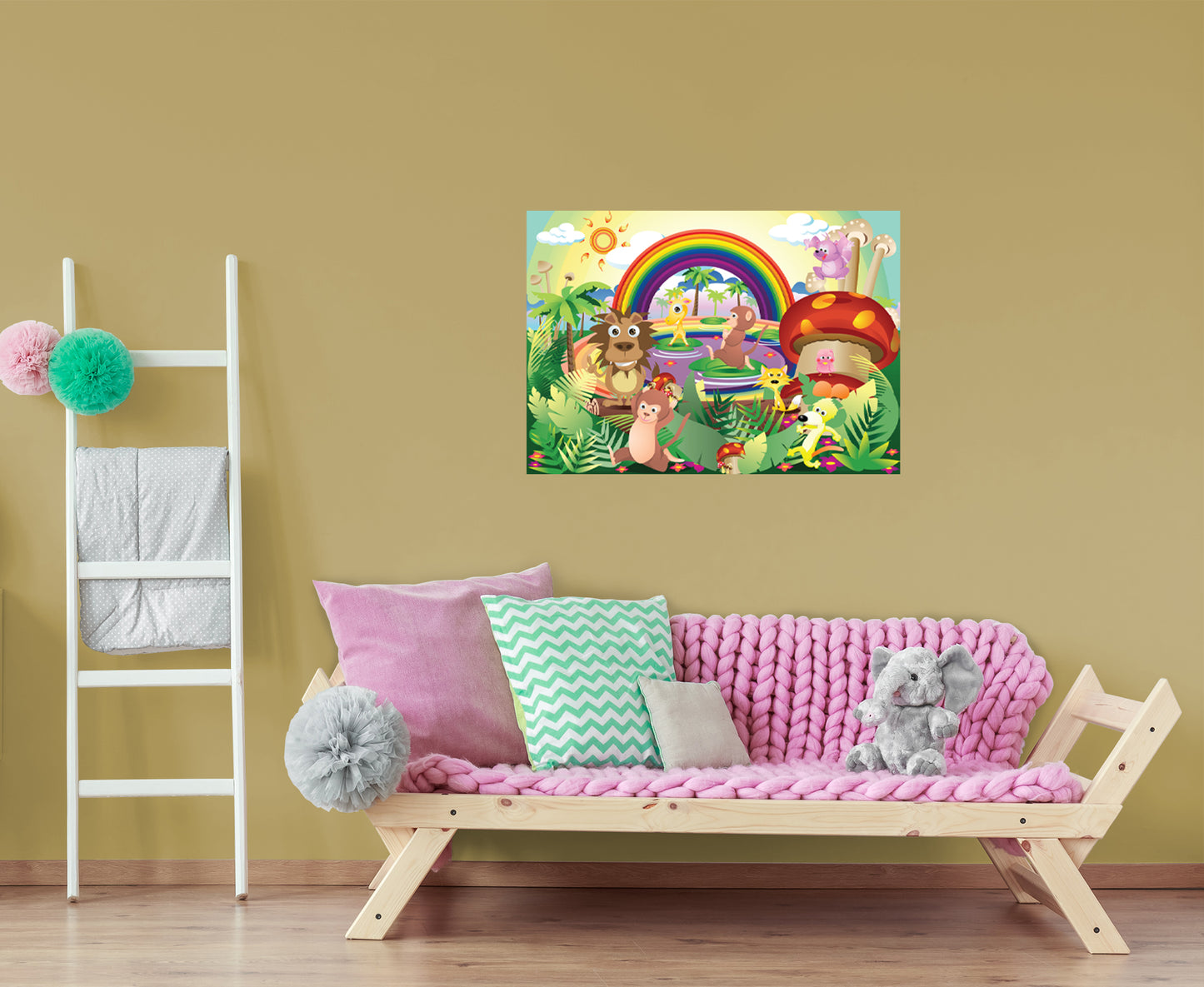 Jungle:  Rainbow Mural        -   Removable Wall   Adhesive Decal