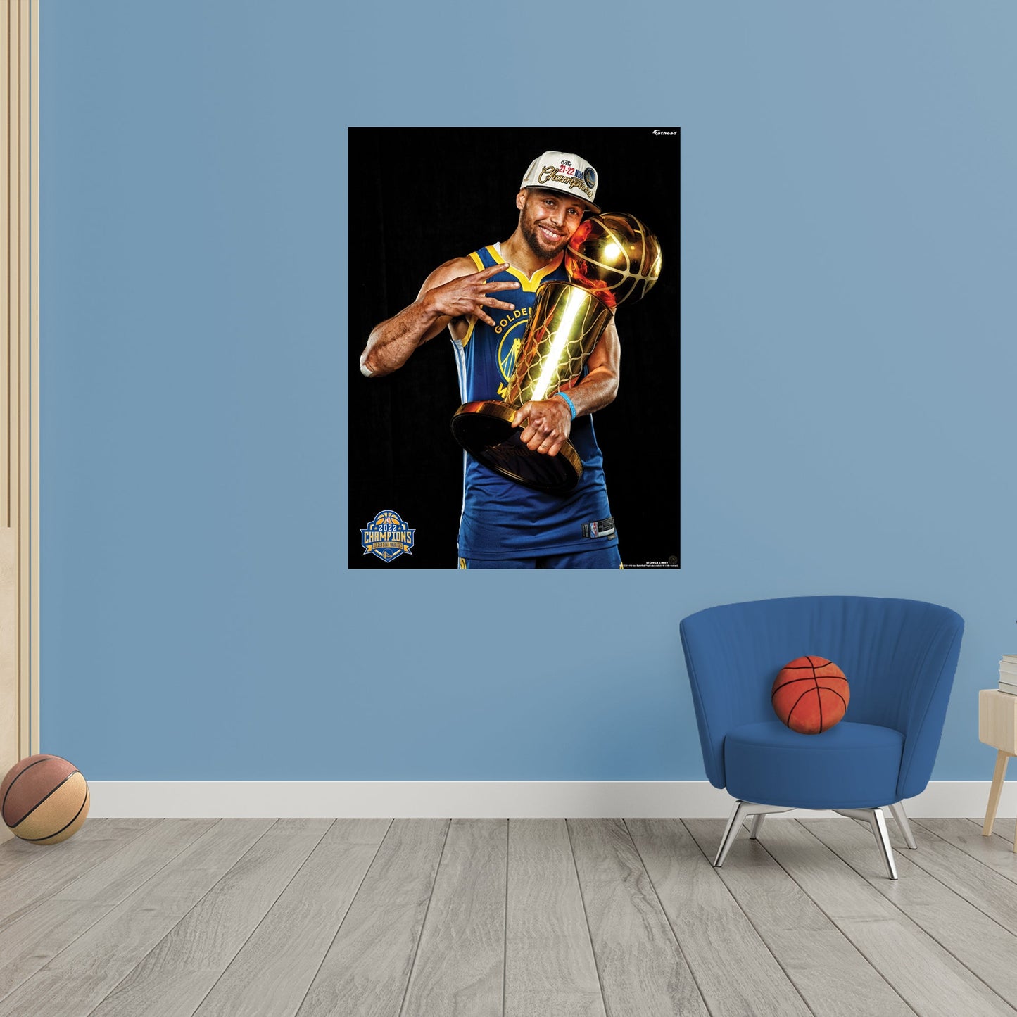 Golden State Warriors: Stephen Curry 2022 Champion Trophy Poster - Officially Licensed NBA Removable Adhesive Decal