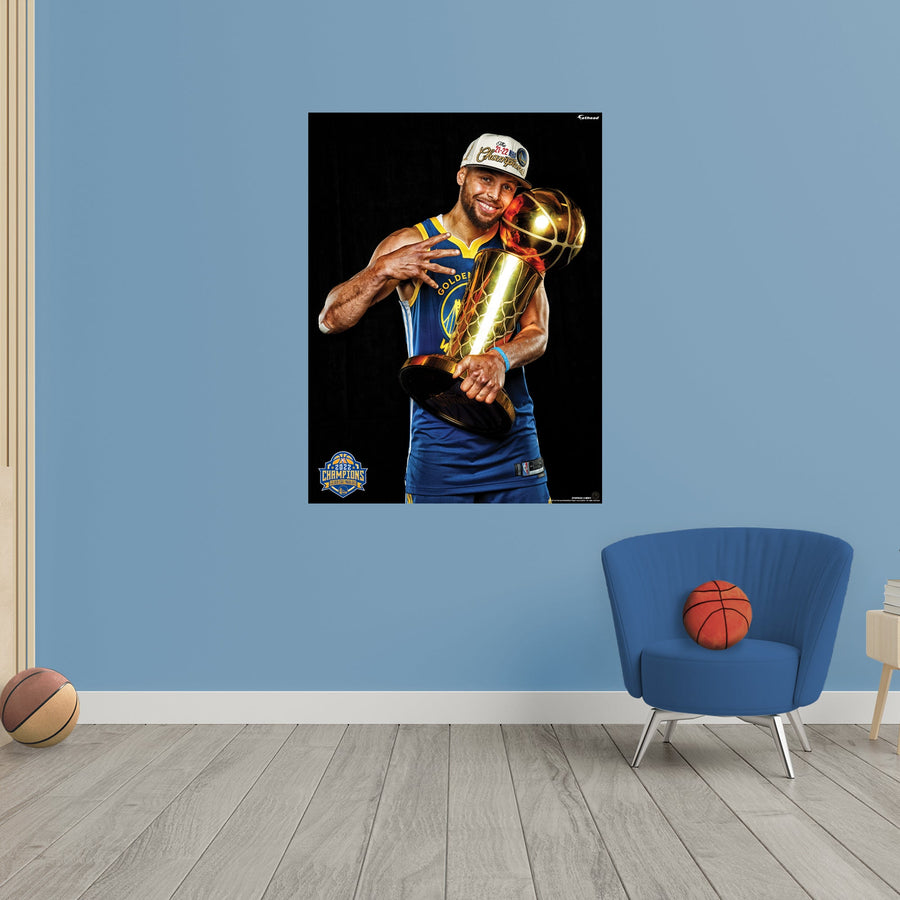 Stephen Curry - 2022 Champion Trophy - Peel & Stick Poster - Official NBA - Golden State Warriors - Reusable Vinyl Wall Decal