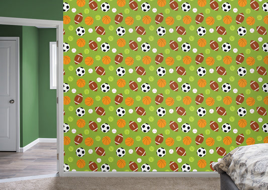 Calling All Sports - Green  - Peel & Stick Wallpaper