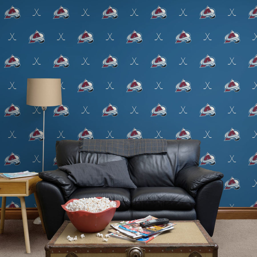 Colorado Avalanche (Blue) - Sticks Pattern - Peel & Stick Wallpaper - Official NHL - Reusable Vinyl Wall Decals