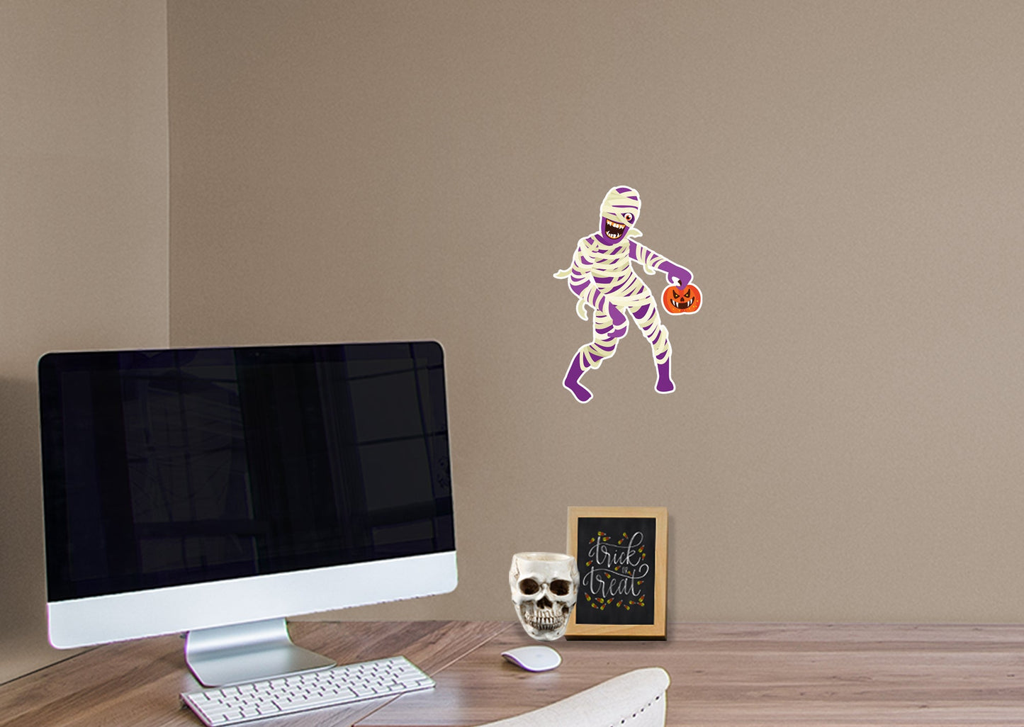 Halloween:  Mummy with Pumpkin Icon        -   Removable     Adhesive Decal