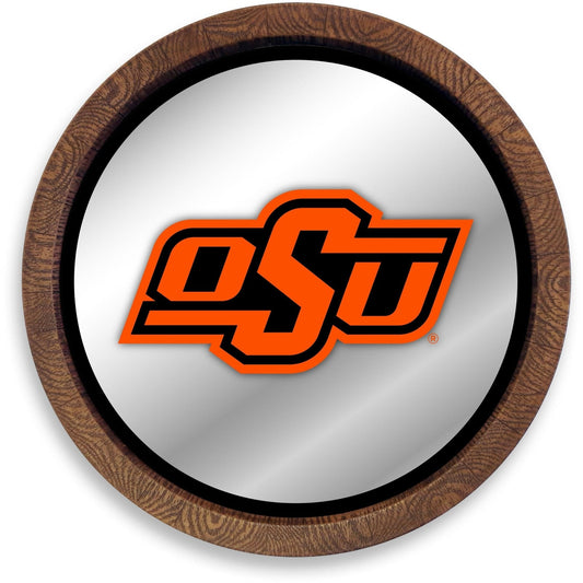 Oklahoma State Cowboys: "Faux" Barrel Top Mirrored Wall Sign - The Fan-Brand