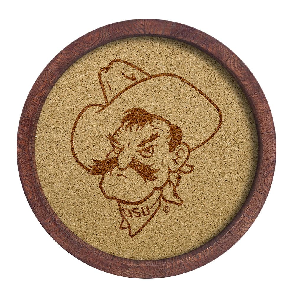 Oklahoma State Cowboys: Mascot - "Faux" Barrel Framed Cork Board - The Fan-Brand