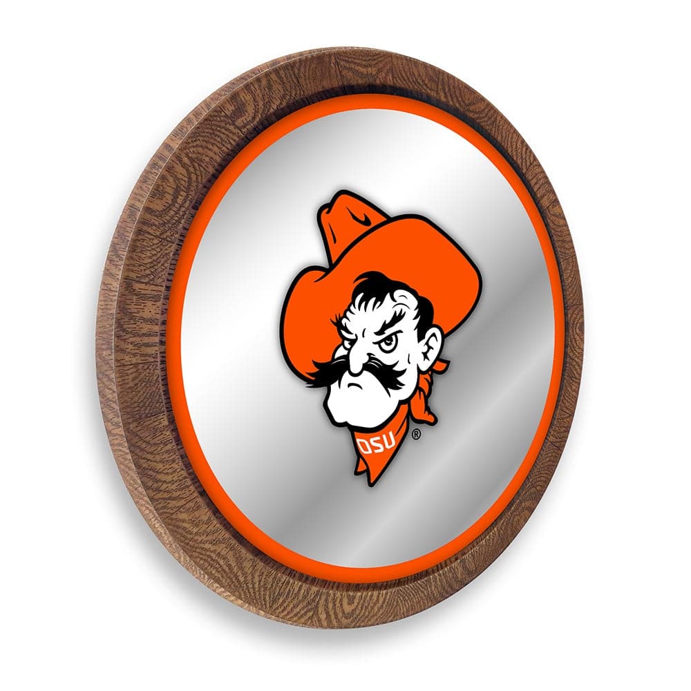 Oklahoma State Cowboys: Mascot - "Faux" Barrel Top Mirrored Wall Sign - The Fan-Brand
