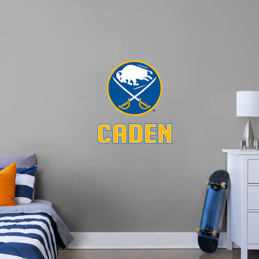 Buffalo Sabres  Stacked Personalized Name Yellow Text PREMASK Officially Licensed NHL Removable Wall Decal