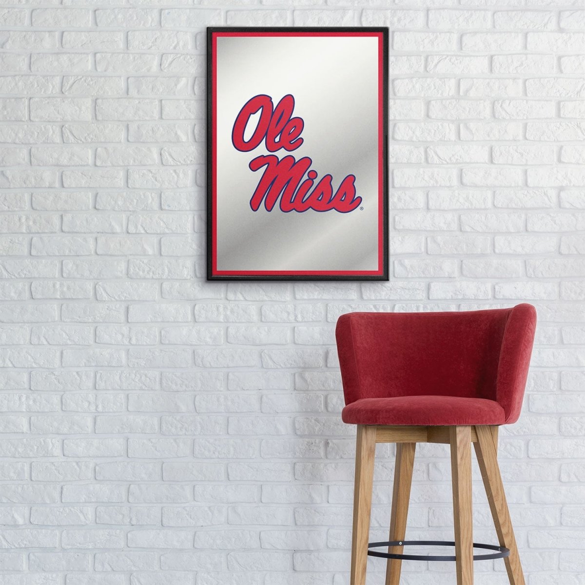 Ole Miss Rebels: Stacked Logo - Framed Mirrored Wall Sign - The Fan-Brand