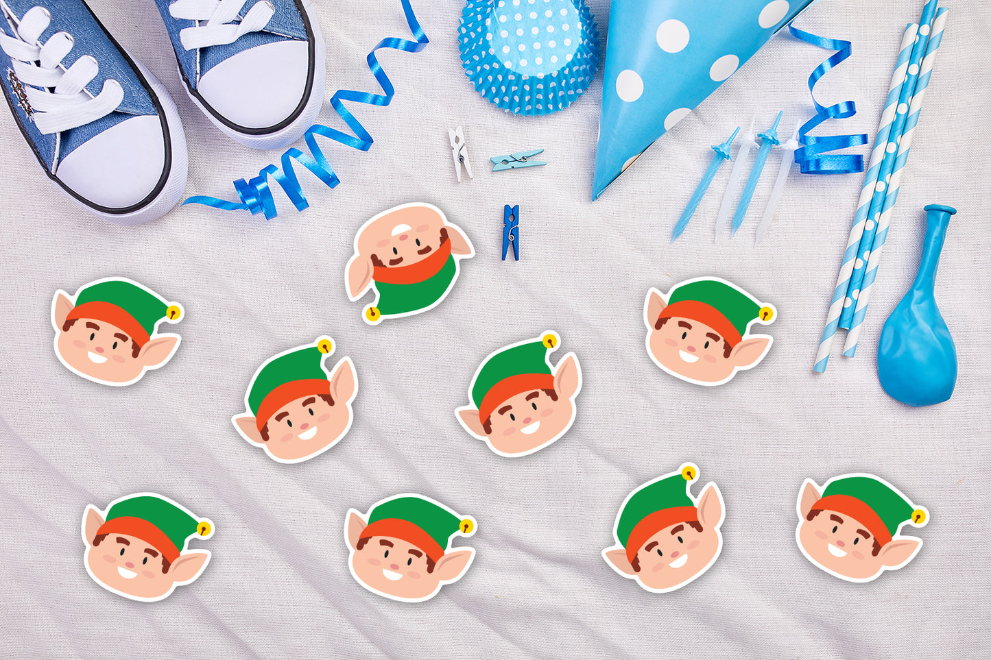 Sheet of 9 - Holiday:  Little Elf  Minis   Cardstock Cutout  -      Big Head