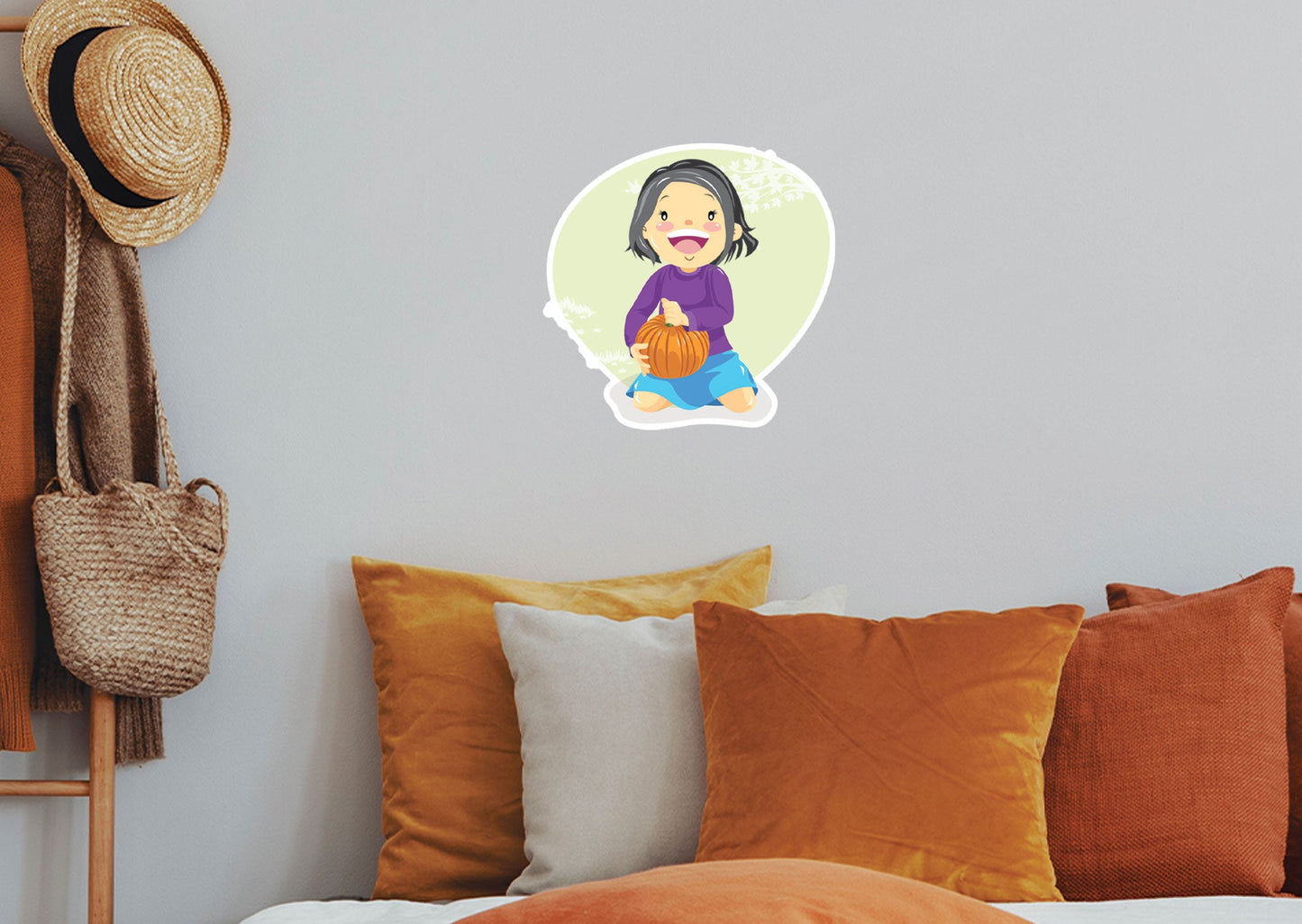 Seasons Decor: Autumn Girl with Pumpkin Icon        -   Removable Wall   Adhesive Decal