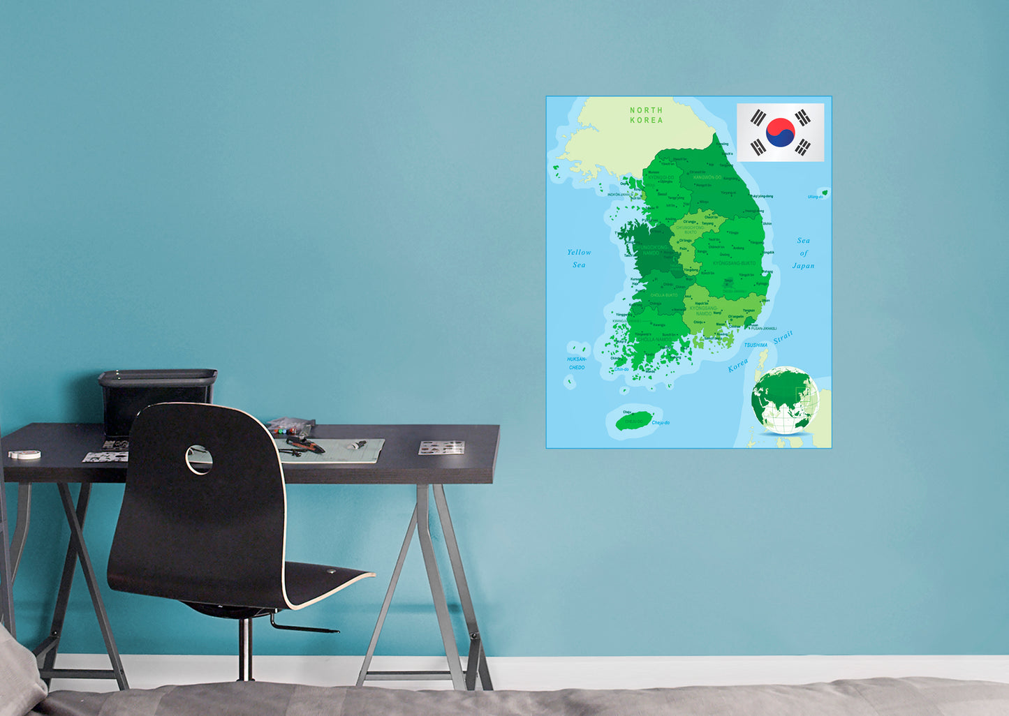 Maps of Asia: South Korea Mural        -   Removable Wall   Adhesive Decal