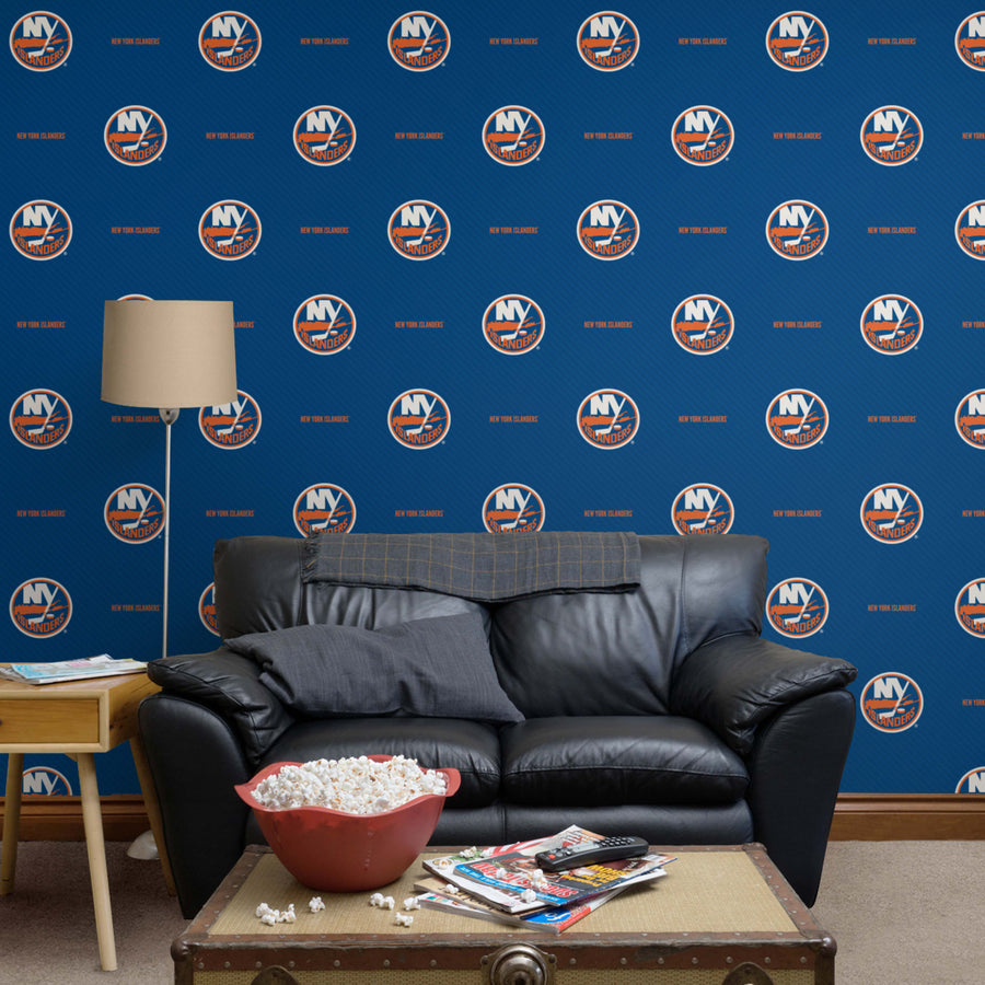 New York Islanders (Blue) - Stripes Pattern - Peel & Stick Wallpaper - Official NHL - Reusable Vinyl Wall Decals