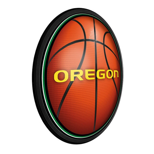 Oregon Ducks: Basketball - Round Slimline Lighted Wall Sign - The Fan-Brand