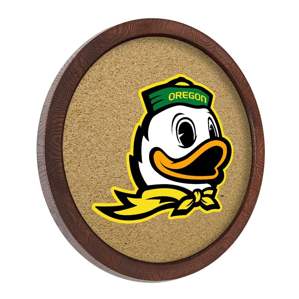Oregon Ducks: Mascot - "Faux" Barrel Framed Cork Board - The Fan-Brand