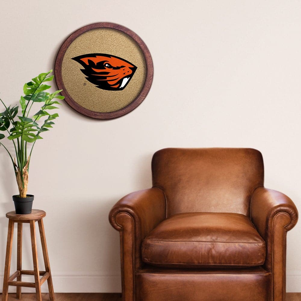 Oregon State Beavers: "Faux" Barrel Framed Cork Board - The Fan-Brand