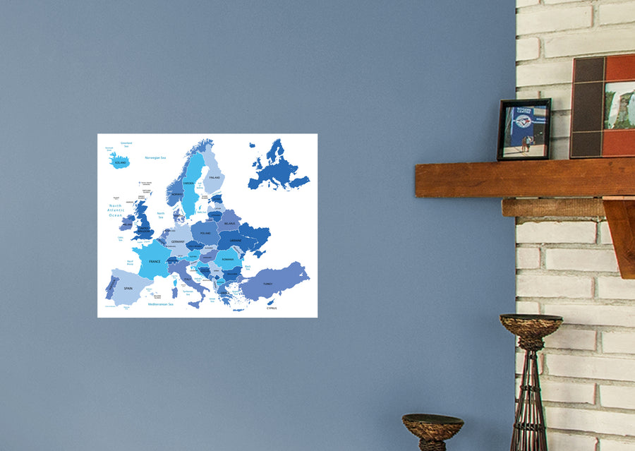 Maps: Europe Blue Mural        -   Removable Wall   Adhesive Decal