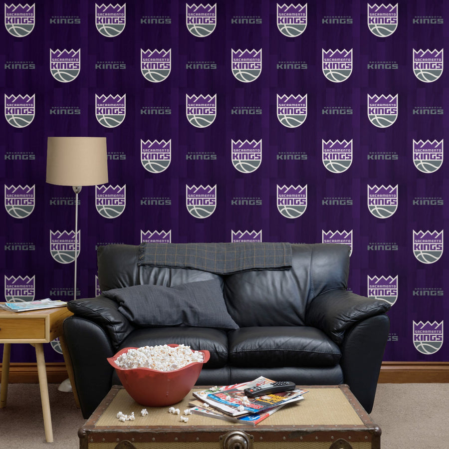 Sacramento Kings (Purple) - Hardwood Pattern - Peel & Stick Wallpaper - Official NBA - Reusable Vinyl Wall Decals