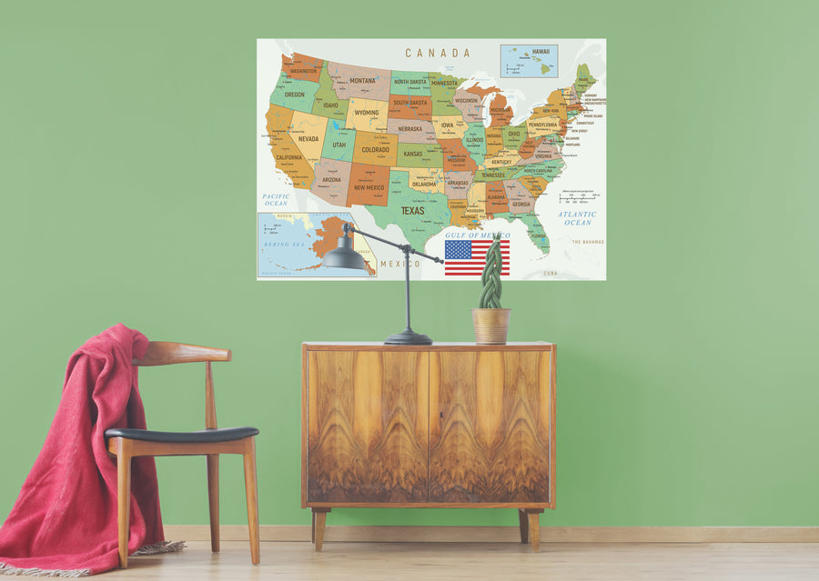 Maps of North America: United States Mural        -   Removable Wall   Adhesive Decal