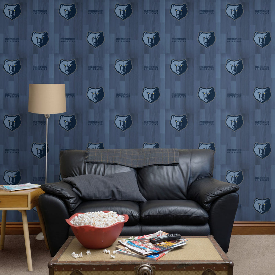 Memphis Grizzlies (Light Blue) - Hardwood Pattern - Peel & Stick Wallpaper - Official NBA - Reusable Vinyl Wall Decals
