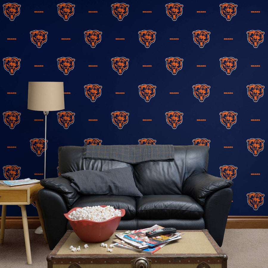 Chicago Bears (Blue) - Line Pattern - Peel & Stick Wallpaper - Official NFL - Reusable Vinyl Wall Decals
