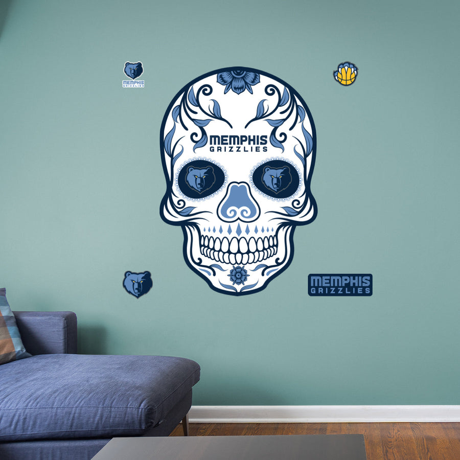 Memphis Grizzlies - RealBig Sugar Skull Collection - Official NBA - Reusable Vinyl Wall Decals