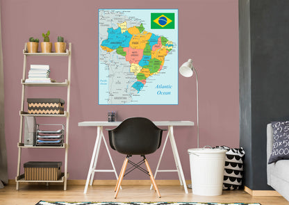 Maps of South America: Brazil Mural        -   Removable     Adhesive Decal