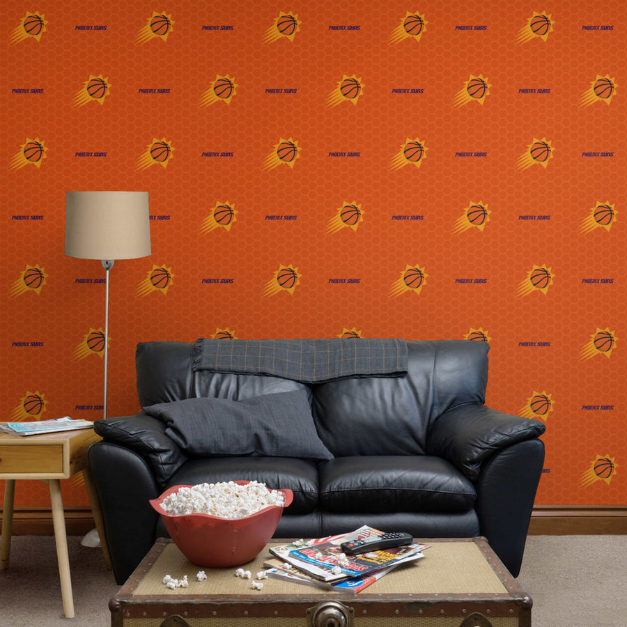 Phoenix Suns (Orange) - Logo Pattern - Peel & Stick Wallpaper - Official NBA - Reusable Vinyl Wall Decals