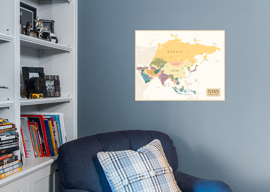 Maps: Asia Political Map Mural        -   Removable Wall   Adhesive Decal