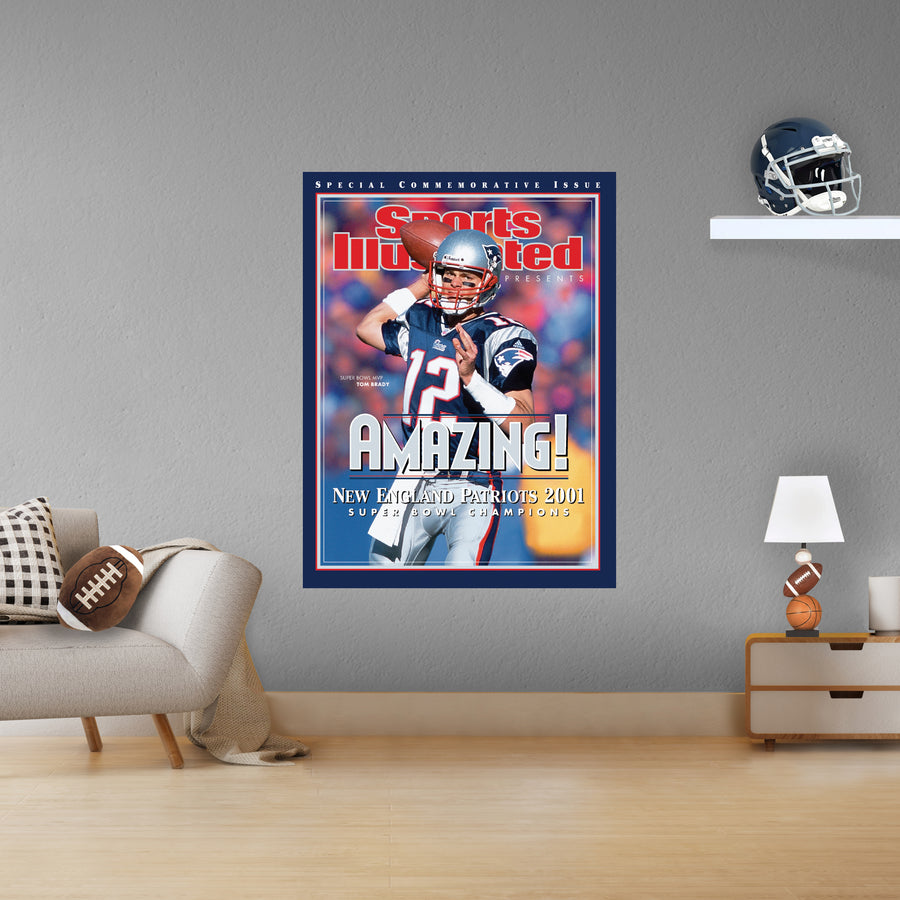 Tom Brady - February 2002 Sports Illustrated Cover - Peel & Stick Poster - Official NFL - New England Patriots - Reusable Vinyl Wall Decal