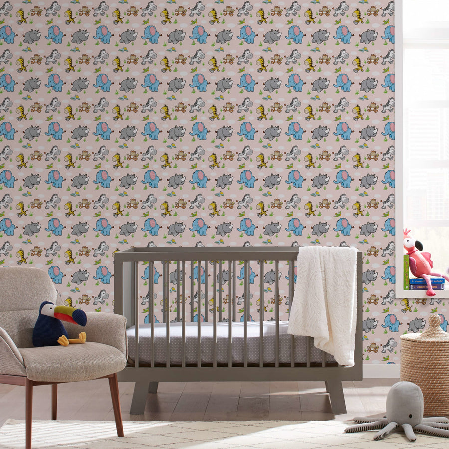 Jungle Animals (Pink) - Peel & Stick Wallpaper