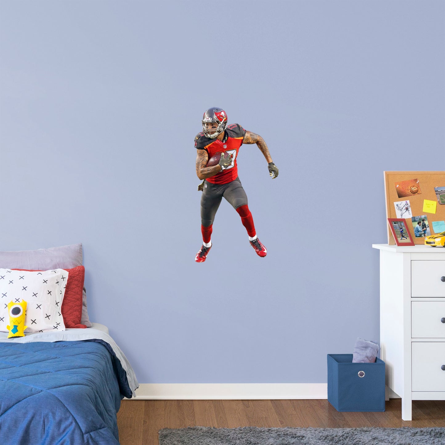 Giant Athlete + 2 Decals (28"W x 51"H) Bring the action of the NFL into your home with a wall decal of Mike Evans! High quality, durable, and tear resistant, you'll be able to stick and move it as many times as you want to create the ultimate football experience in any room!