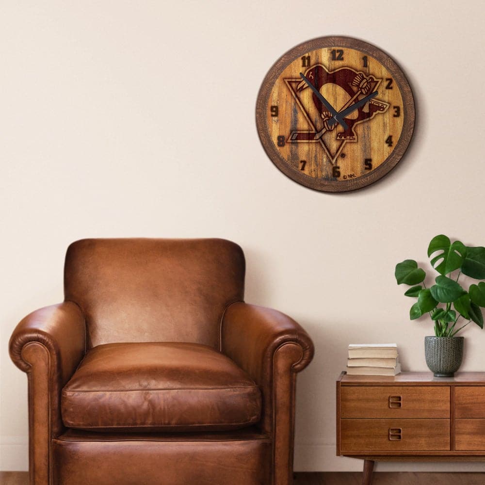 Pittsburgh Penguins: Branded "Faux" Barrel Top Wall Clock - The Fan-Brand