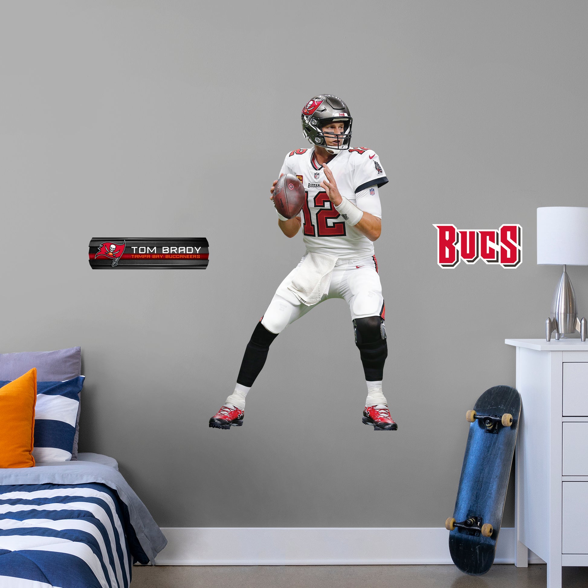 Tom Brady Super Bowl LV for Tampa Bay Buccaneers - NFL Removable Wall Decal Life-Size Athlete + 2 Wall Decals 49W x 78H